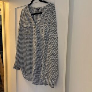 Express grey and White Printed V-Neck Blouse